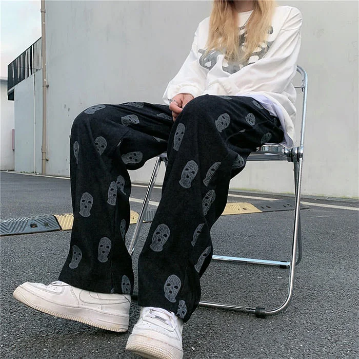 Balaclava Print Wide Leg Pants