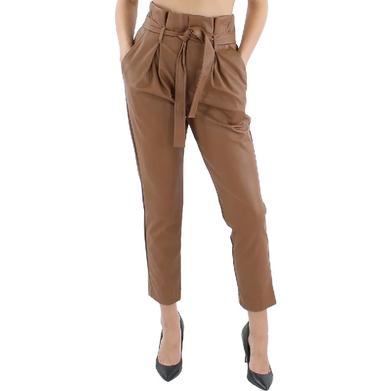 Womens Faux-Leather High-Rise Ankle Pants