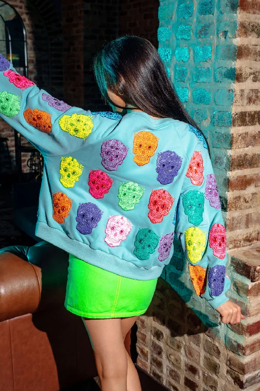 Light Blue Multi Color Sugar Skull Sweatshirt