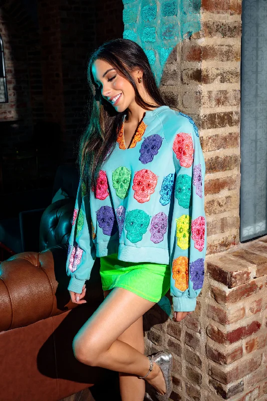 Light Blue Multi Color Sugar Skull Sweatshirt