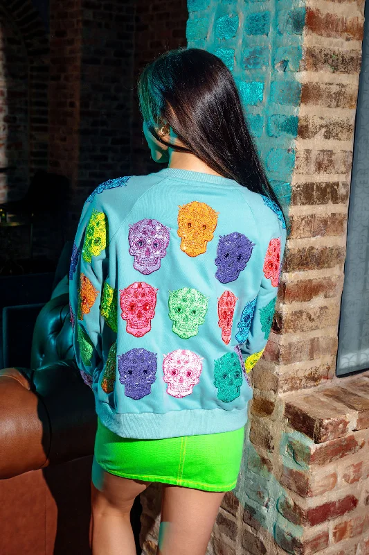 Light Blue Multi Color Sugar Skull Sweatshirt