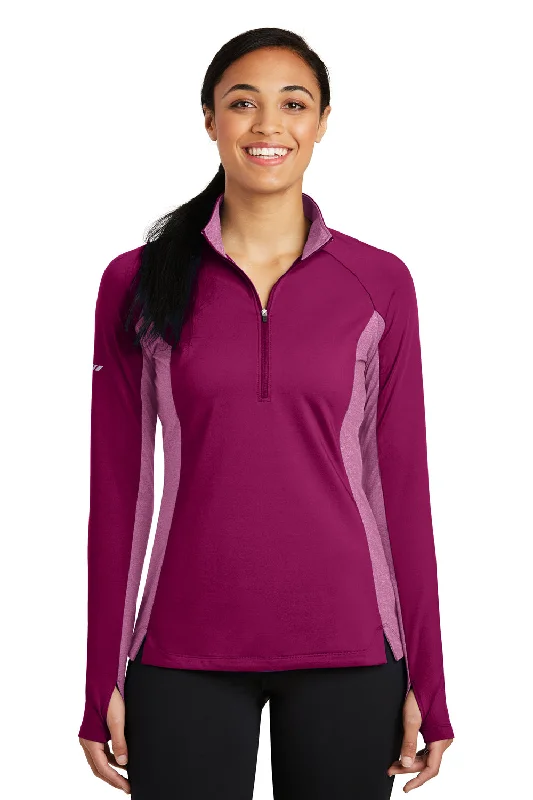 Sport-Tek Womens Sport-Wick Moisture Wicking 1/4 Zip Sweatshirt - Pink Rush/Heather Pink Rush - Closeout