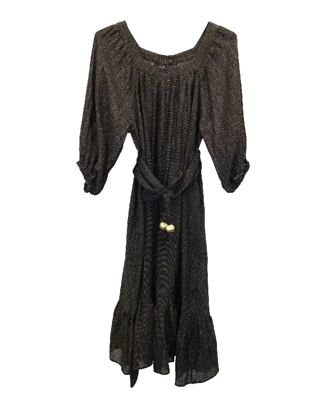 Lisa Marie Fernandez Shimmering Belted Jumpsuit in Black Linen