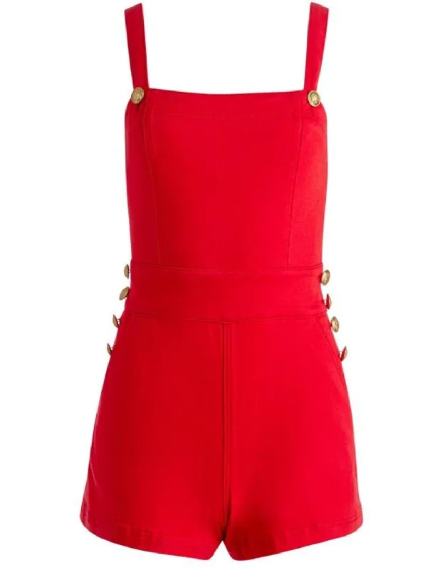 Vita Denim Romper In Bright Ruby