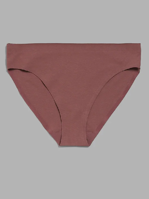 Wunderlove Solid Brown Cotton Blend Invisible Brief