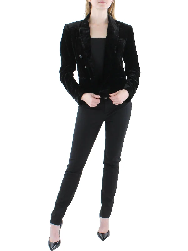 Brooke Womens Silk Blend Velvet Open-Front Blazer