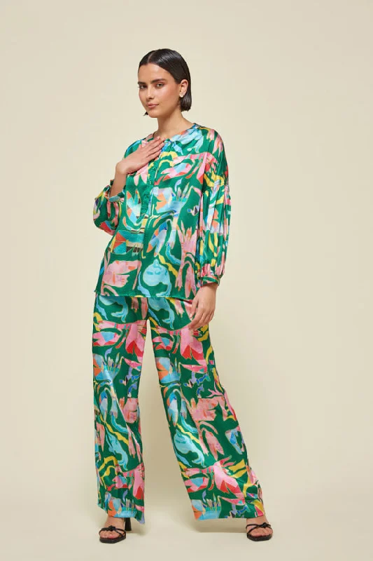 Md'M Diana Floral Satin Trousers