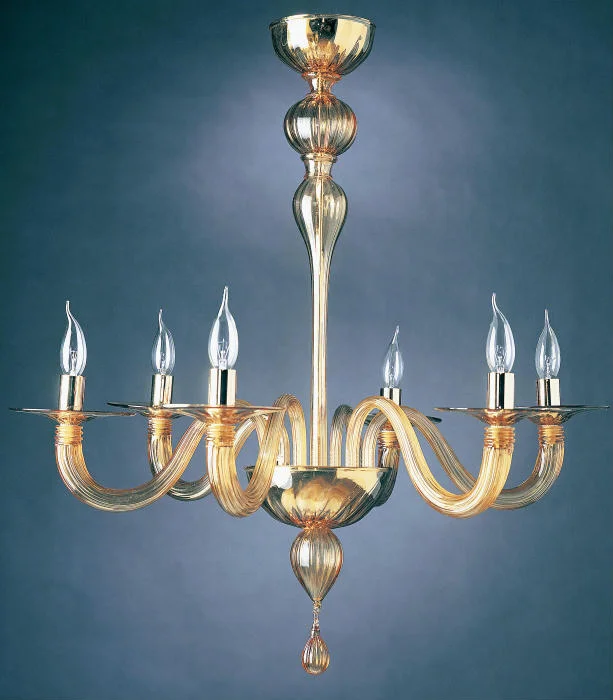 Chandeliers with Dimmable Lights for Ambiance Control6 Light Murano Glass Chandelier With Golden Decorations