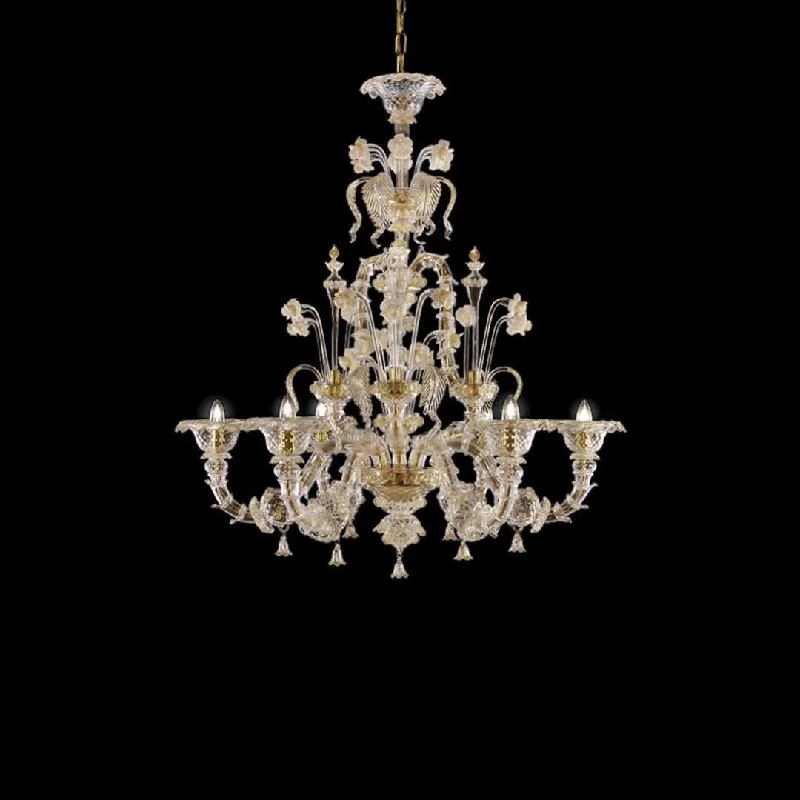 Ceiling - Mounted Chandeliers for Standard Ceilings6 Light Rezzonico Style Murano Glass Chandelier with Gold Details