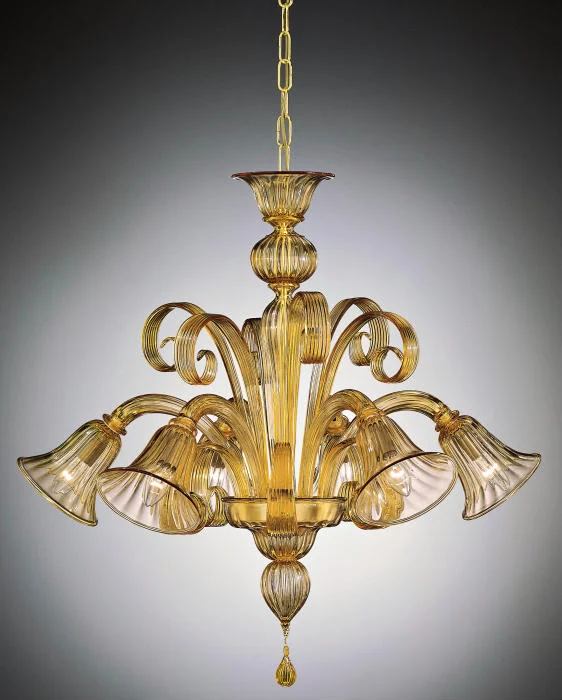 Chandeliers with Candle - Style Bulbs for a Classic AestheticAmber Glass Six Light Murano Chandelier