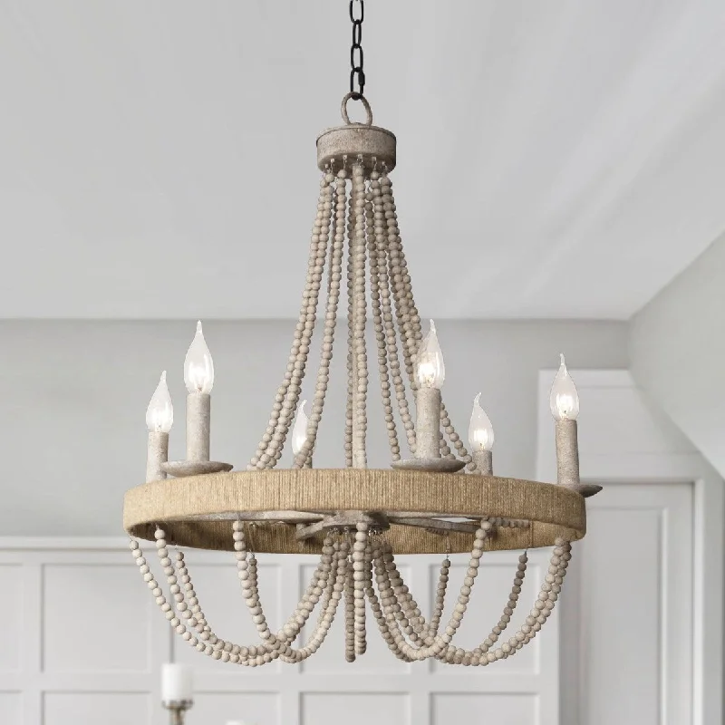Chandeliers with Pendant Lights for a Stylish LookBoho Driftwood Beads 6-Light Chandelier Light Fixture