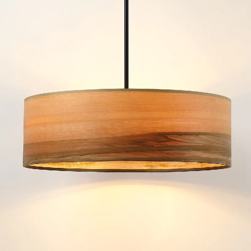 Chandeliers with Colored Glass for a Splash of ColorBreaux 4-Light Wood Veneer Drum Chandelier with Black Canopy - 22 in. W