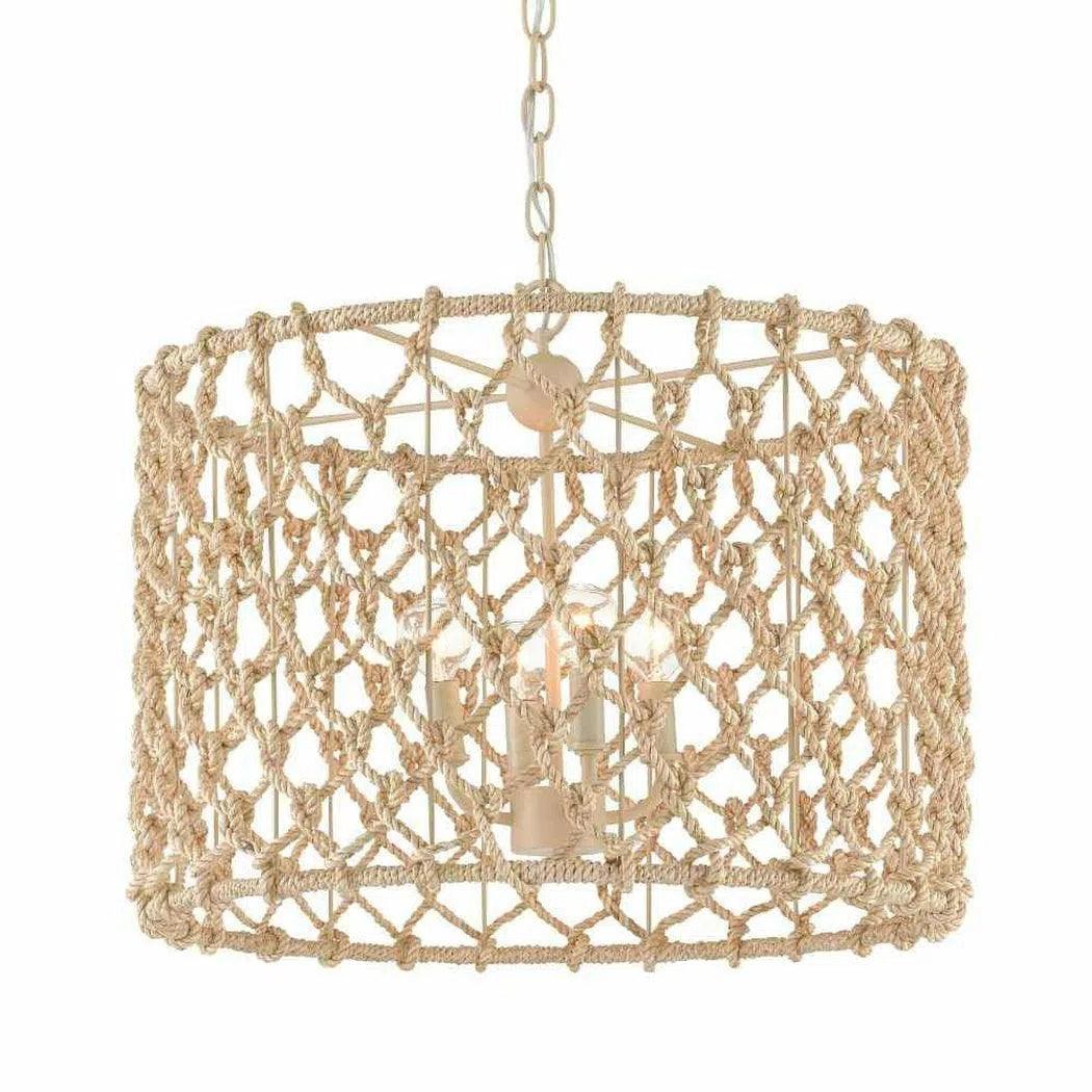 Chandeliers with Multiple Lights for Maximum IlluminationBeige Smoke Wood Natural Rope Chesapeake Drum Chandelier
