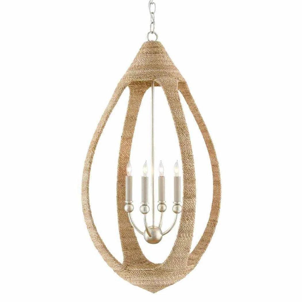 Chandeliers with Metal Frames in Copper FinishNatural Abaca Rope Silver Leaf Smoke wood Menorca Chandelier