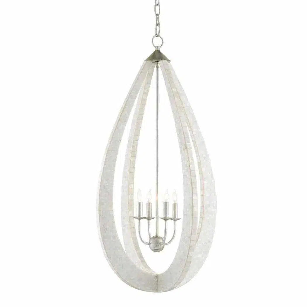 Chandeliers with Colored Glass for a Splash of ColorWhite Pearl Silver Leaf Arietta Teardrop Chandelier