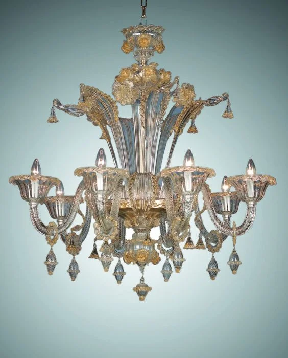 Art Deco Chandeliers for a Retro - Glam LookClear And Gold Murano Glass Floral Chandelier