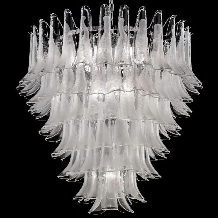 Chandeliers with Adjustable Height for Custom InstallationCustom White & Clear Murano Glass Petal Chandelier