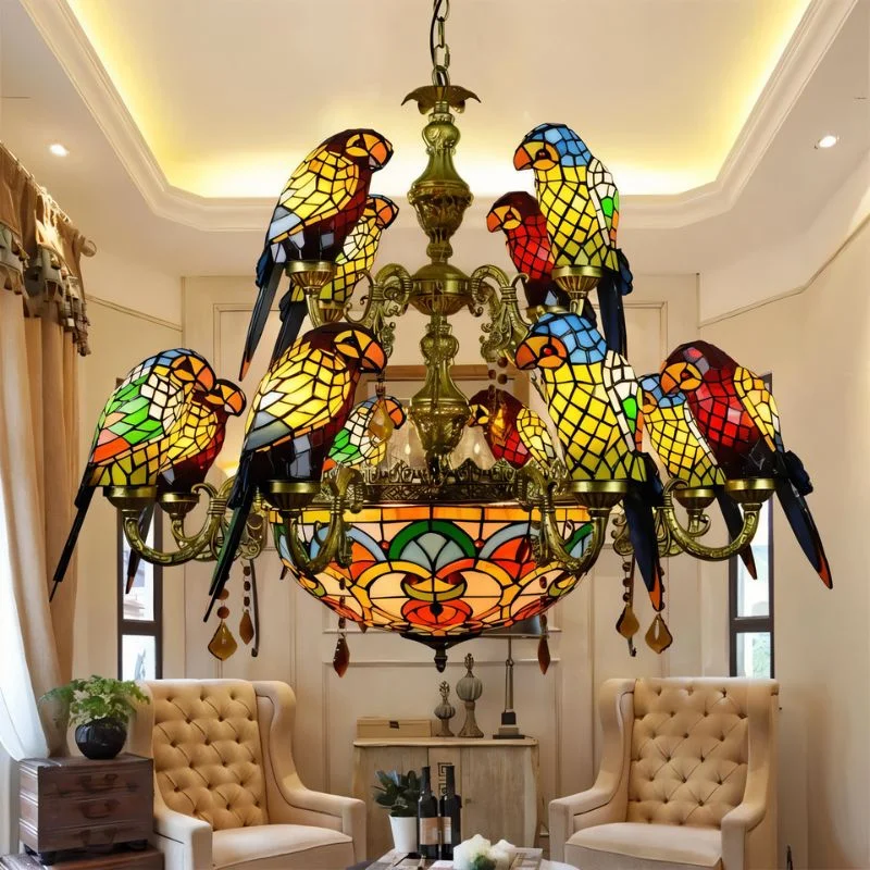 Chandeliers with Candle - Style Bulbs for a Classic AestheticGlass Parrot Chandelier