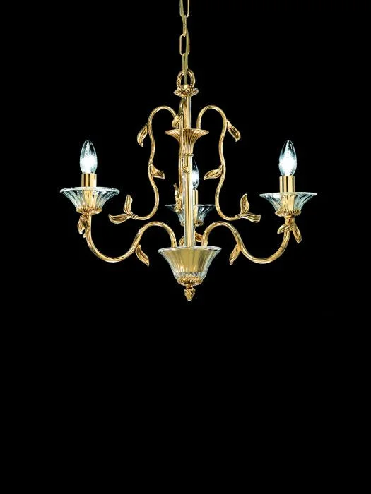 Victorian - Inspired Chandeliers with Ornate DetailsGolden 3 Light Italian Chandelier With Murano Glass Bobeches