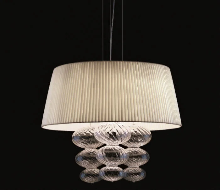 Small Chandeliers for Compact RoomsItalian Murano Glass Pendant With Ivory Organza Shade Small Chandeliers for Compact RoomsItalian Murano Glass Pendant With Ivory Organza Shade
