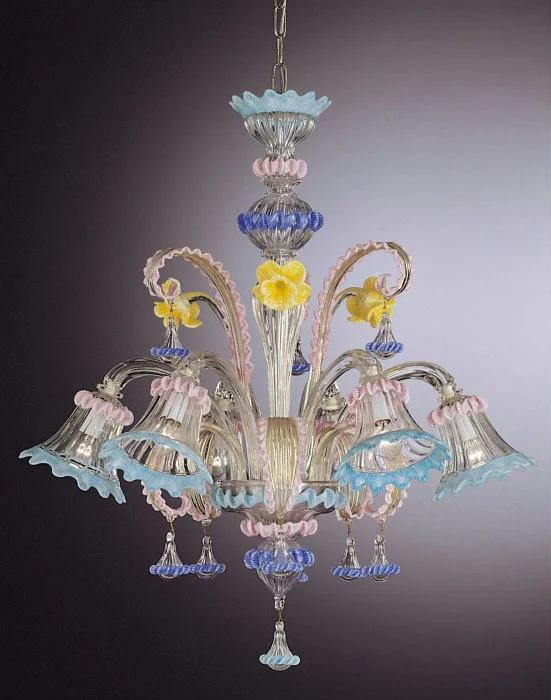 Large Chandeliers for Grand Halls and FoyersMulti Coloured Floral Murano Glass Chandelier With 6 Lights