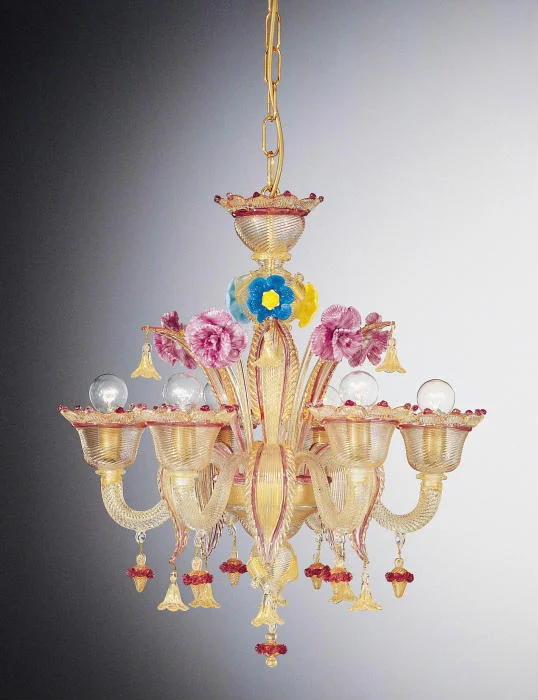 French Country Chandeliers with a Romantic AuraMulticoloured Murano Glass Chandelier With 6 Lights And Flowers French Country Chandeliers with a Romantic AuraMulticoloured Murano Glass Chandelier With 6 Lights And Flowers