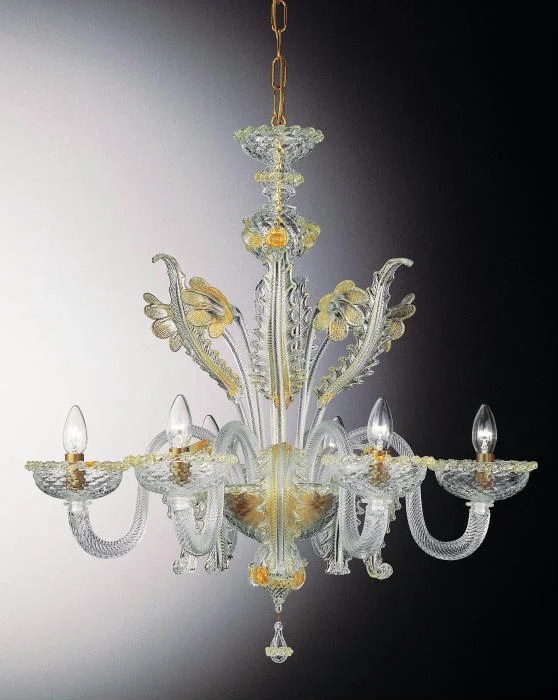 LED Chandeliers for Energy - Efficient LightingMurano 6 Light Glass Chandelier With Golden Flower Decorations