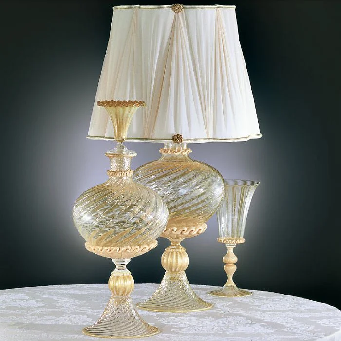 Chandeliers with Venetian Glass for a Luxurious LookMurano Crystal And Gold Ribbed Glass Table Lamp Chandeliers with Venetian Glass for a Luxurious LookMurano Crystal And Gold Ribbed Glass Table Lamp