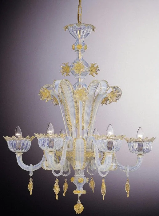 Chandeliers with Colored Glass for a Splash of ColorMurano Glass 6 Arm Chandelier With Blue And Gold Details Chandeliers with Colored Glass for a Splash of ColorMurano Glass 6 Arm Chandelier With Blue And Gold Details