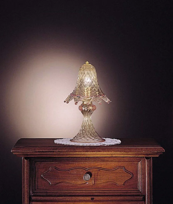 Chandeliers with Frosted Glass for a Softer Light DiffusionMurano Glass Bell Table Lamp With Pink Accents
