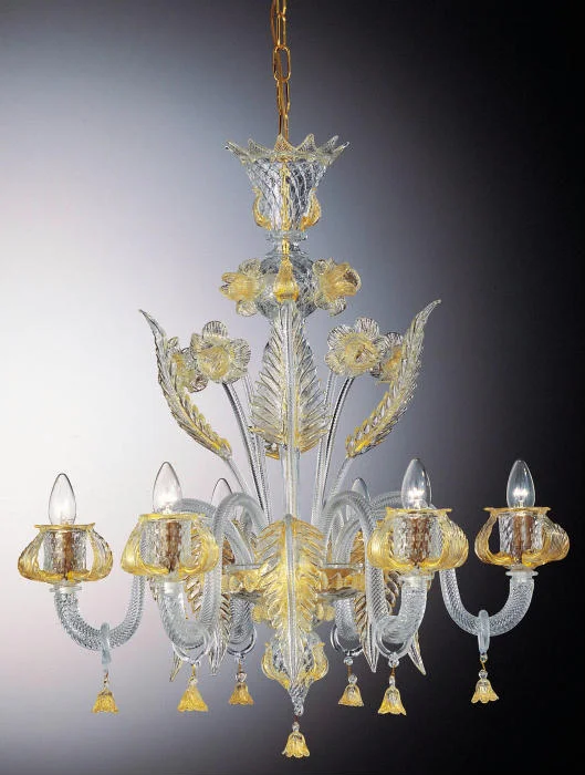 Chandeliers with Adjustable Height for Custom InstallationMurano Glass Chandelier With Gold Flowers And Chain