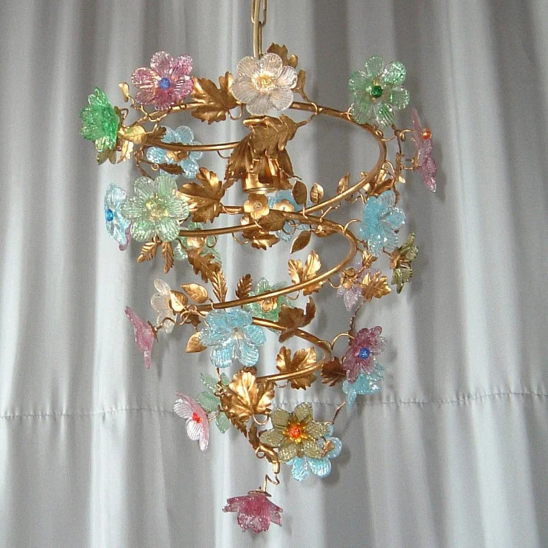 Ceiling - Mounted Chandeliers for Standard CeilingsPastel Pink Blue And Green Venetian Glass Flower Light Ceiling - Mounted Chandeliers for Standard CeilingsPastel Pink Blue And Green Venetian Glass Flower Light