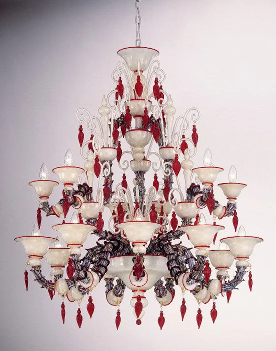 Oversized Chandeliers as a Statement Piece in Living RoomsRed And White Rezzonico Style Chandelier With Murrines Oversized Chandeliers as a Statement Piece in Living RoomsRed And White Rezzonico Style Chandelier With Murrines