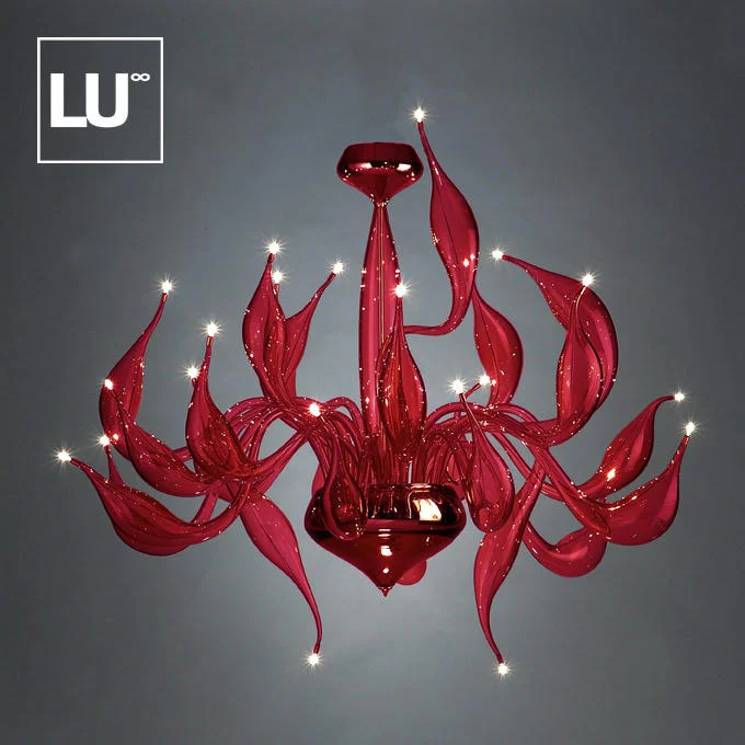 Incandescent Chandeliers for a Warm and Traditional GlowRed Lu-Murano Venetian Chandelier By Fabio Fornasier With 24 Lights Incandescent Chandeliers for a Warm and Traditional GlowRed Lu-Murano Venetian Chandelier By Fabio Fornasier With 24 Lights