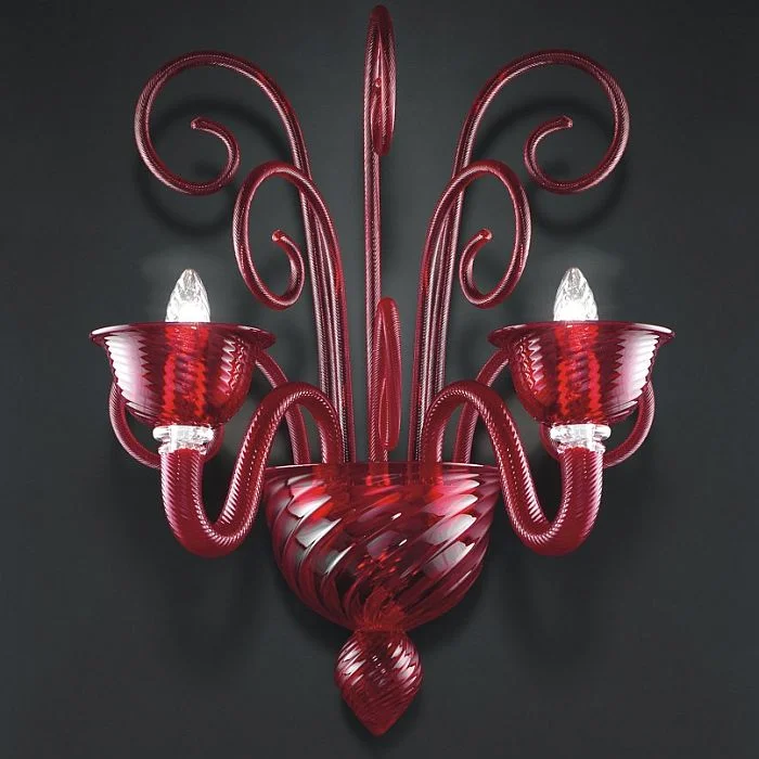 Chandeliers with Metal Frames in Silver FinishRed Murano Glass Two-Light Wall Chandelier Chandeliers with Metal Frames in Silver FinishRed Murano Glass Two-Light Wall Chandelier
