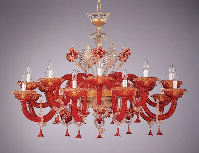 Bohemian - Style Beaded Chandeliers for Eclectic DecorRed Venetian Crystal Chandelier With 24 Carat Gold Bohemian - Style Beaded Chandeliers for Eclectic DecorRed Venetian Crystal Chandelier With 24 Carat Gold