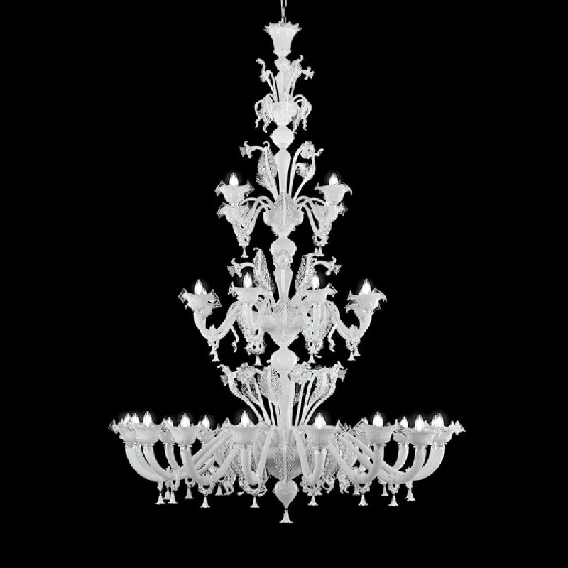 Chandeliers with Candle - Style Bulbs for a Classic AestheticTriple-Tier White Glass Chandelier with 16+8+4 Lights