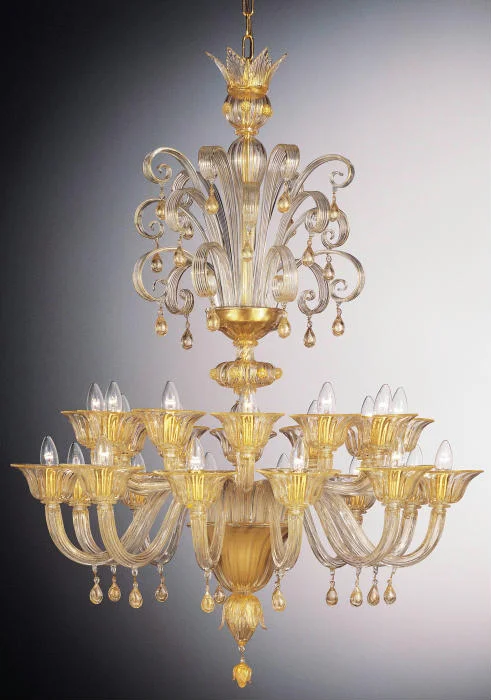 Bohemian - Style Beaded Chandeliers for Eclectic DecorVenetian Clear Glass 24 Light Chandelier With 24 Carat Gold Bohemian - Style Beaded Chandeliers for Eclectic DecorVenetian Clear Glass 24 Light Chandelier With 24 Carat Gold