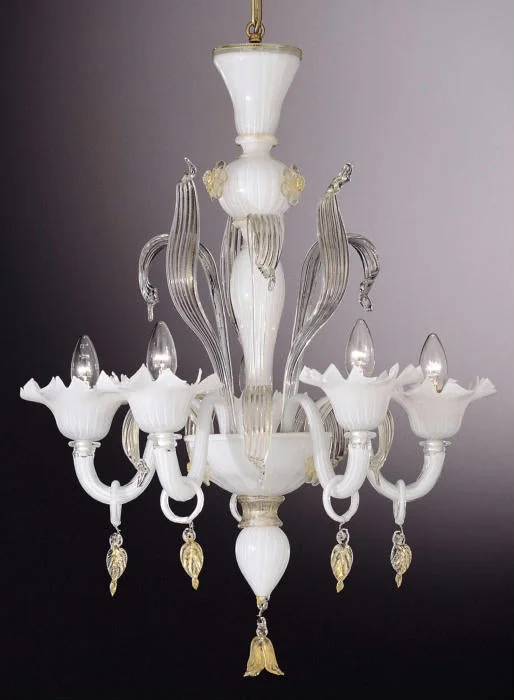 Minimalist Chandeliers for Sleek and Simple InteriorsWhite Murano 5 Light Chandelier With Crystal And Gold Accents