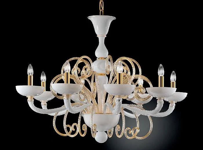 Oversized Chandeliers as a Statement Piece in Living RoomsWhite Murano Glass Chandelier With Gold Leaf Curls And 6,8, Or 18 Lights Oversized Chandeliers as a Statement Piece in Living RoomsWhite Murano Glass Chandelier With Gold Leaf Curls And 6,8, Or 18 Lights