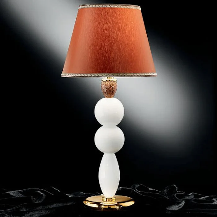 Bohemian - Style Beaded Chandeliers for Eclectic DecorWhite Murano Glass Table Light With Round Coral Shade