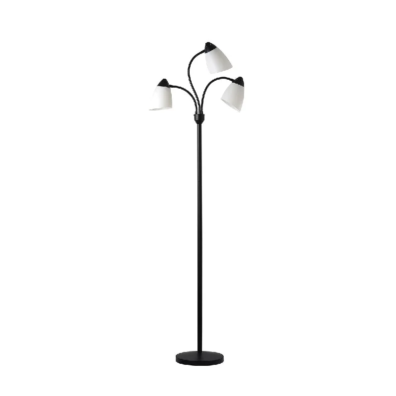 Adjustable Height Floor Lamp for Versatile Lighting Needs3 Head Floor Lamp Black with White Plastic Shades and with LED Bulbs Included Adjustable Height Floor Lamp for Versatile Lighting Needs3 Head Floor Lamp Black with White Plastic Shades and with LED Bulbs Included