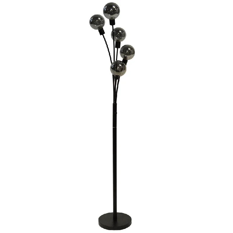 Bohemian Inspired Floor Lamp for Eclectic Home Decor5 Lights Incandescent Floor Lamp, Black w/Smoked Glass