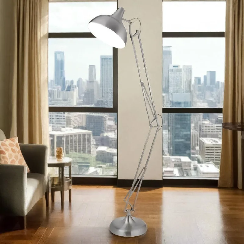 Fabric Floor Lamp with a Linen Shade for a Relaxed AestheticAdjustable Floor Lamp in Grey or Satin Chrome Fabric Floor Lamp with a Linen Shade for a Relaxed AestheticAdjustable Floor Lamp in Grey or Satin Chrome