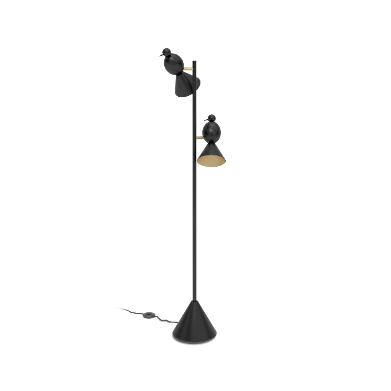 Industrial Style Floor Lamp with Exposed Bulbs for Loft ApartmentsAlouette 2 Birds Floor Lamp - Black/Brass