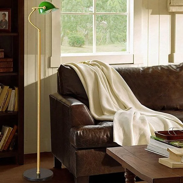 USB Charging Port Floor Lamp for Convenient Device ChargingBankers Floor Lamp in Antique Brass/Green