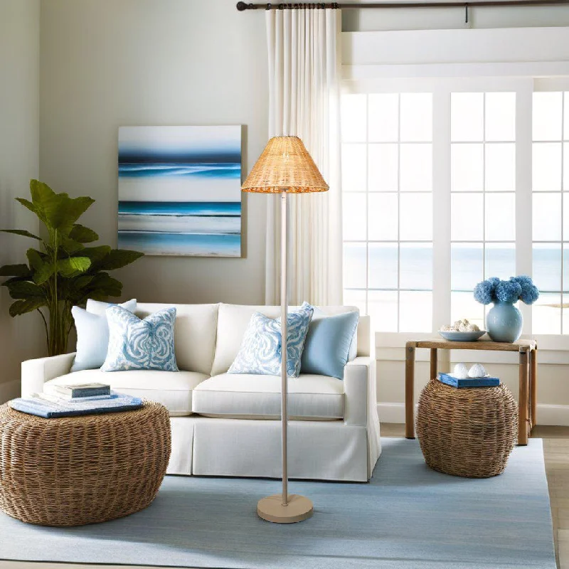 Fabric Floor Lamp with a Linen Shade for a Relaxed AestheticBelize Floor Lamp White and Natural Rattan Fabric Floor Lamp with a Linen Shade for a Relaxed AestheticBelize Floor Lamp White and Natural Rattan