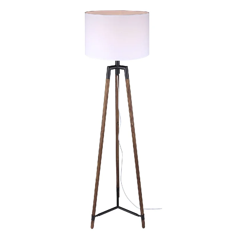 Bohemian Inspired Floor Lamp for Eclectic Home DecorCameram 1 Light Floor Lamp with Matte Black with Faux Woodgrain Finish and White Shade Bohemian Inspired Floor Lamp for Eclectic Home DecorCameram 1 Light Floor Lamp with Matte Black with Faux Woodgrain Finish and White Shade