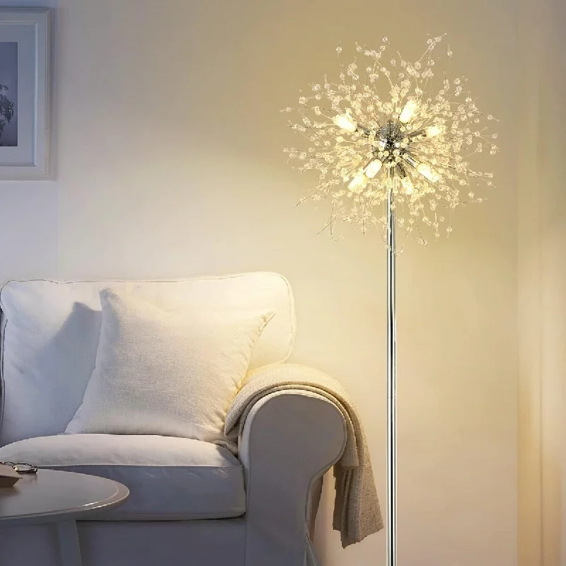 Wood Floor Lamp with Natural Grain for a Warm and Organic FeelCrystal Floor Lamp for Bedroom, Floor Lamp for Living Room, Elegant Standing Lamp