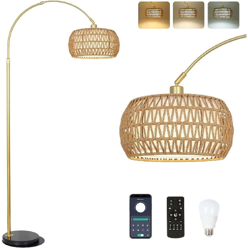 Fabric Floor Lamp with a Linen Shade for a Relaxed AestheticGold Floor Lamps for Living Room, Arc Floor Lamp with Remote & Dimmable Bulb,Rattan Standing lamp with 3 Color Temperatures Fabric Floor Lamp with a Linen Shade for a Relaxed AestheticGold Floor Lamps for Living Room, Arc Floor Lamp with Remote & Dimmable Bulb,Rattan Standing lamp with 3 Color Temperatures